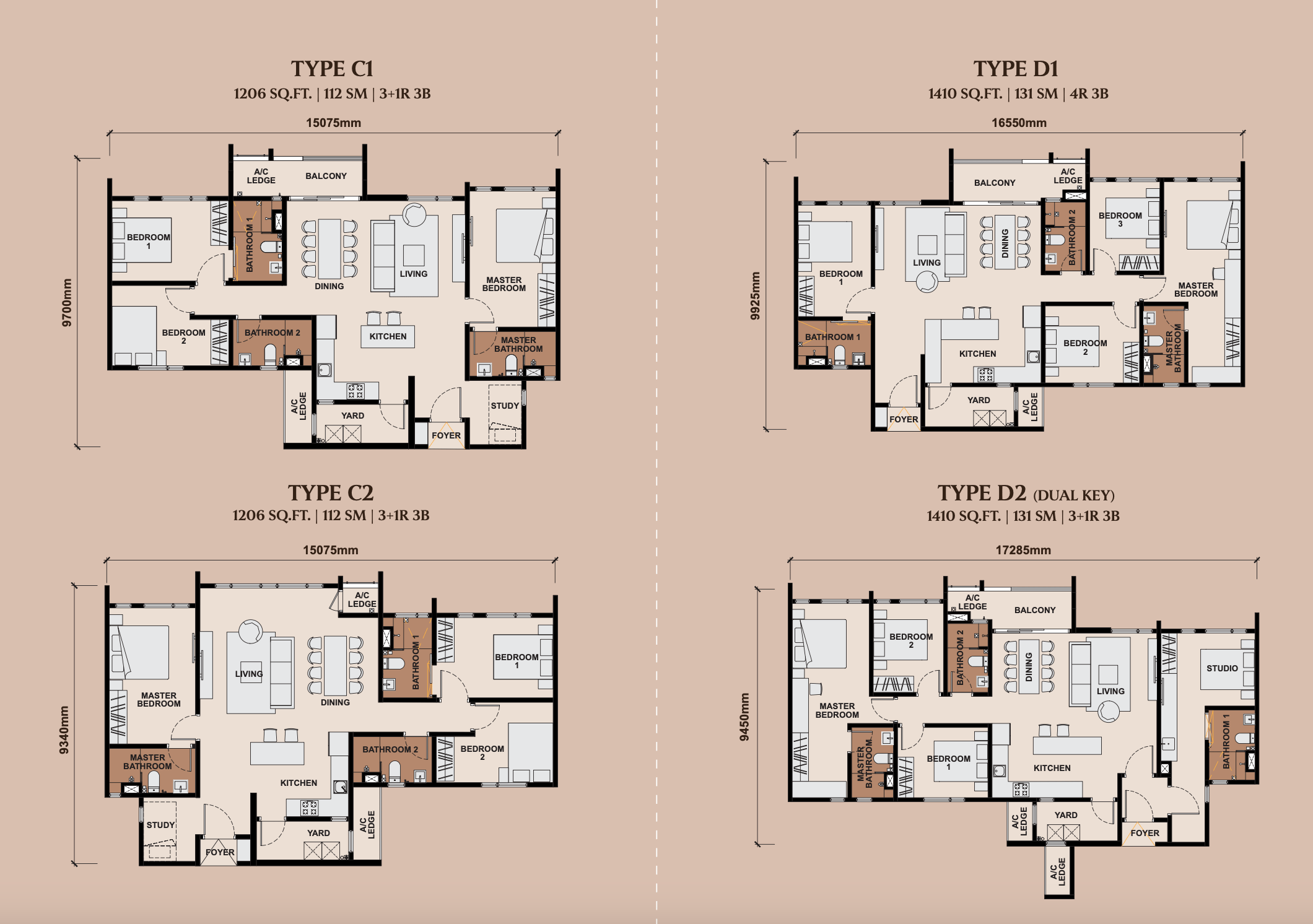 Type C & D — 1,206 to 1,410 sq ft