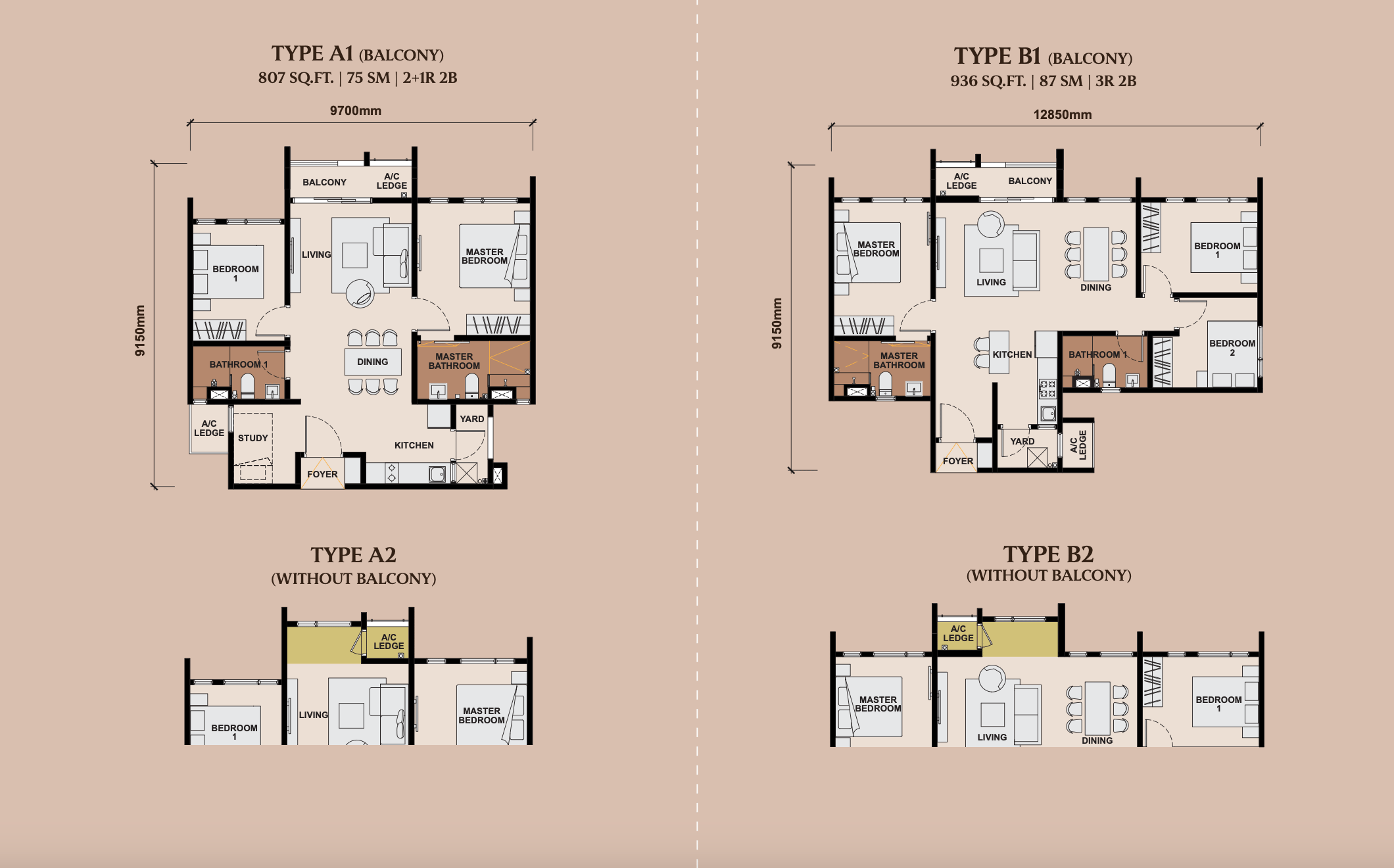 Type A & B — 807 to 936 sq ft