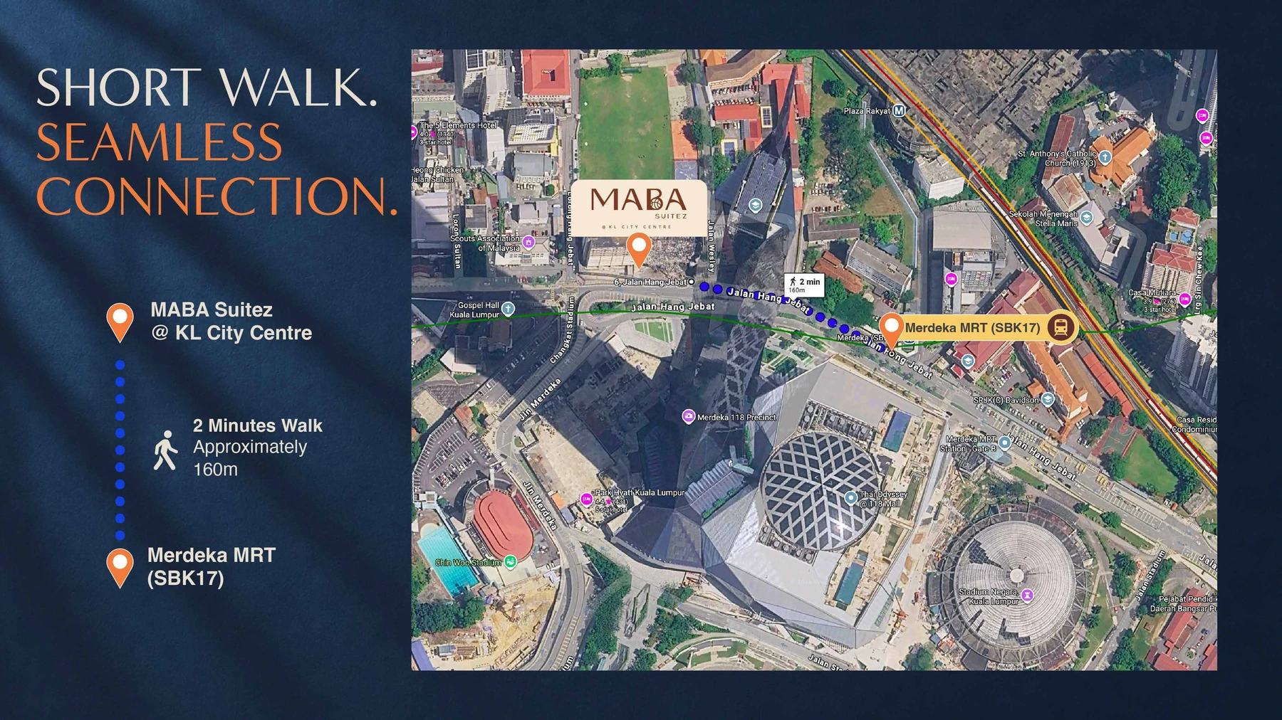 MABA Suitez to Merdeka MRT walking map